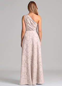 Azazie Phaedra Bridesmaid Dresses Blushing Pink A-Line One Shoulder Floral Burnout Dress image6