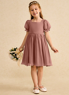 Azazie Jolie Robe Demoiselle D'honneur Fillette Robe Trapèze en Mousseline de soie avec manches Rose De Cèdre image4