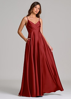 Azazie Amani Brautjungfernkleider A-Linie Plissee Stretch-Satin Kleid Granatapfelrot image4