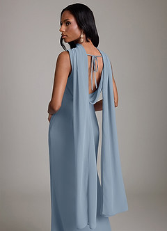 Azazie Linelle Bridesmaid Dresses Dusty Blue Mermaid Pleated Chiffon Dress image9