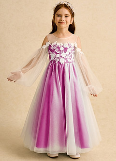 Azazie Zimi vestidos de niña de las flores Vestido de Fucsia de Tul de Princesa con Escote de Corazón image2