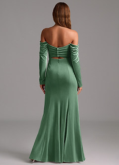 Azazie Hallie Bridesmaid Dresses Eucalyptus Mermaid Long Sleeve Velvet Convertible Dress image6