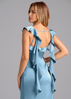 Azazie Adi At-home Try On Dresses Burgundy A-Line Pleated Stretch Satin Dress image2