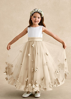 Azazie Vi Flower Girl Dresses Champagne A-Line Sleeveless Tulle Dress image5