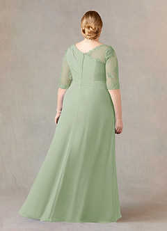 Azazie Dionysus Final Sale Dusty Sage A-Line Boatneck Lace Chiffon Dress image7