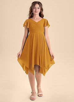 Azazie Janeaurelia Junior Butterscotch A-Line Pleated Chiffon Dress image6