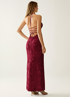Nasasiya Burgundy Stretch Lace Opne Back Party Dress image7