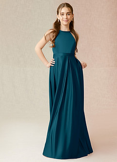 Azazie Arianthe Junior Ink Blue A-Line with Pockets Stretch Satin Dress image4