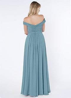 Azazie Audrianna Jurken voor bruidsmeisjes Converteerbaar Jurk van Chiffon met A-Lijn Off-the-shoulder verzameld Mystiek Blauw image3