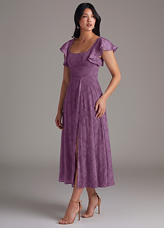 Azazie Bondi Brautjungfernkleider Eine Linie Gestreift Blumen-Burnout Kleid Blauregen image3
