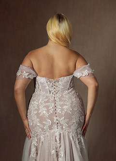 Azazie Leilani Wedding Dresses Diamond White Cocoa Mermaid Sequins Tulle Dress image15