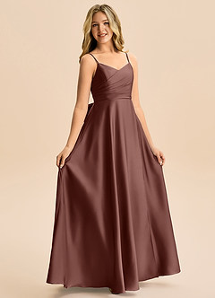 Azazie Rumi Junior Jurk van Stretch Satijn met A-Lijn Geplooid Espresso image5