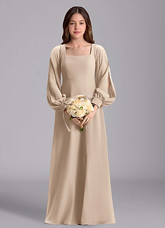 Azazie Bondi Junior Robe Trapèze en Mousseline de soie Blouson Taupe image3