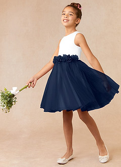 Azazie Loulou Flower Girl Dresses Diamond White Dark Navy A-Line Sleeveless Tulle Dress image2