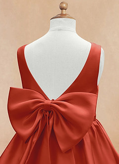 Azazie Margie Flower Girl Dresses Rust A-Line Bow Stretch Satin Dress image7