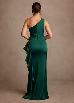 Azazie Yvette Vestidos para mãe da noiva Vestido Esmeralda de Cetim elástico de Bainha com Ombro Único image2