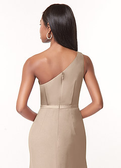 Azazie Liza Bridesmaid Dresses Taupe Mermaid One Shoulder Chiffon Dress image3