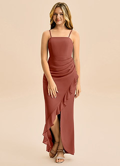 Azazie Buzzy Junior Robe Fourreau en Mousseline de soie Plissée Auburn image4