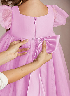 Azazie Kalio Flower Girl Dresses Candy Pink A-Line with Sleeves Tulle Dress image4