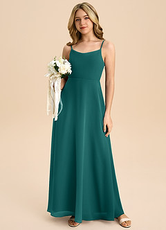 Azazie Shale Junior Peacock A-Line Bow Chiffon Dress image5