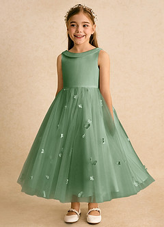 Azazie Angel Flower Girl Dresses Matcha Ball-Gown Bow Tulle Dress image5