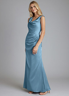 Azazie Tallie Suknie dla druhen Syrena Pofałdowany Satyna elastyczna Do ziemi Sukienka image2