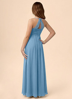 Azazie Ginny Junior Jurk van Chiffon met A-Lijn Geplooid Staal Blauw image2