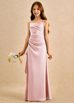 Azazie Cannoli Girls Formal Vestidos de florista Vestido Rosa Corado de Cetim elástico de Linha A com Plissado image4