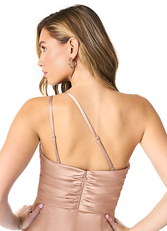 Azazie Eren Bridesmaid Dresses Rose Gold Mermaid One Shoulder Stretch Satin Dress image3