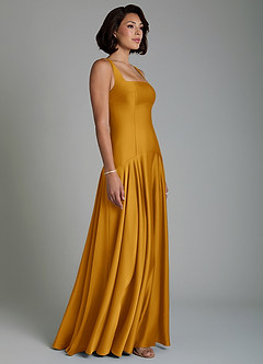 Azazie Reina Bridesmaid Dresses Butterscotch A-Line Pleated Stretch Satin Dress image5