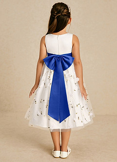 Azazie Pollie Flower Girl Dresses Ivory Royal Blue A-Line Bow Tulle Dress image2