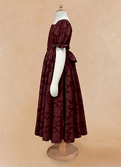 Azazie Joss Abiti da Ragazza di Fiori Abito A-Line in Burnout Floreale Con Maniche Cabernet image6
