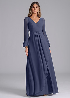 Azazie Liah Bridesmaid Dresses Stormy A-Line Long Sleeve Chiffon Dress image3
