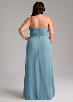 Azazie Eren Bridesmaid Dresses Moody Blue Sheath One Shoulder Chiffon Dress image9