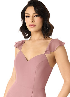 Azazie Everett Bridesmaid Dresses Dusty Rose A-Line V-neck Ruched Chiffon Dress image4