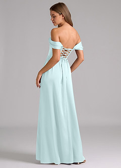 Azazie Hattie Bridesmaid Dresses Sea Glass A-Line Corset Stretch Satin Dress image2
