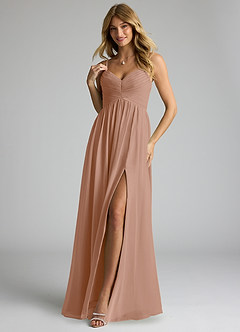 Azazie Alia Robes de demoiselle d'honneur Robe Trapèze en Mousseline de soie Plissée Champagne Rosé image3