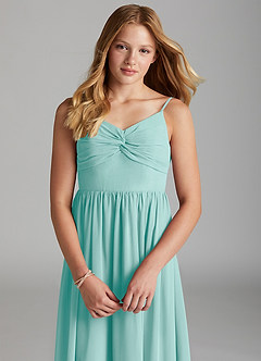 Azazie Zeya Junior Aqua A-Line Chiffon Dress image6
