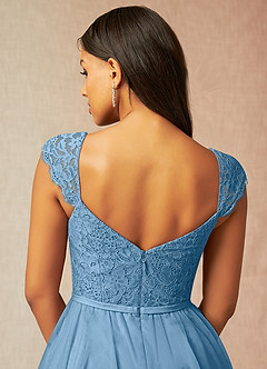 Azazie Luxi Bridesmaid Dresses Steel Blue A-Line Pleated Tulle Dress image5