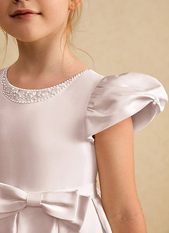 Azazie Pearl Flower Girl Dresses Rose Petal Ball-Gown Pleated Matte Satin Dress image6