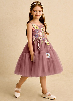 Azazie Osea Flower Girl Dresses Desert Rose Ball-Gown Pleated Tulle Dress image5