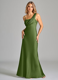 Azazie Celina Brautjungfernkleider Etui Schulterfrei Stretch-Satin Kleid Wacholder image3