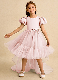 Azazie Cocoa Blumenmädchenkleider Ballkleid Plissee Tüll Kleid Zartrosa image3