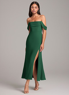 Azazie Saige Bridesmaid Dresses Dark Green Sheath Off the Shoulder Chiffon Convertible Dress image3