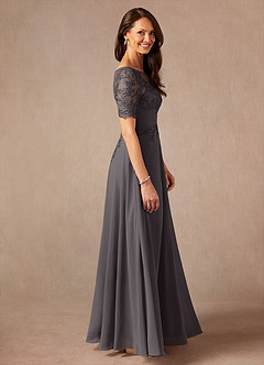 Azazie Raissa Mother of the Bride Dresses Steel Grey A-Line Lace Chiffon Dress image4