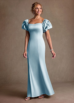 Azazie Redding Mother of the Bride Dresses Sky Blue Sheath Ruched Stretch Satin Dress image3