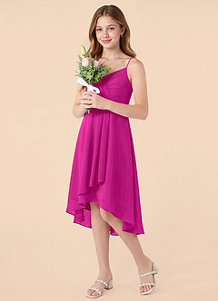 Azazie Mariam Junior Robe Trapèze en Mousseline de soie Plissée Fuchsia image3