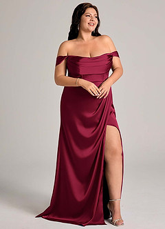Azazie Johana Bridesmaid Dresses Burgundy Mermaid Off the Shoulder Stretch Satin Convertible Dress image13