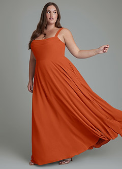 Azazie Shaude Bridesmaid Dresses Burnt Orange A-Line Pleated Chiffon Dress image10
