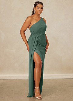 Christian Siriano Bridal for Azazie 1003 Bridesmaid Dresses Sea Moss Sheath One Shoulder Chiffon Dress image12